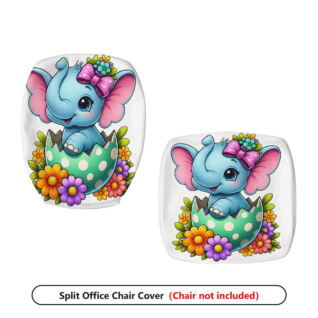 2-Piece Cute Colorful Floral Happy Easter  Computer Chair Cover Set, Seat and Backrest