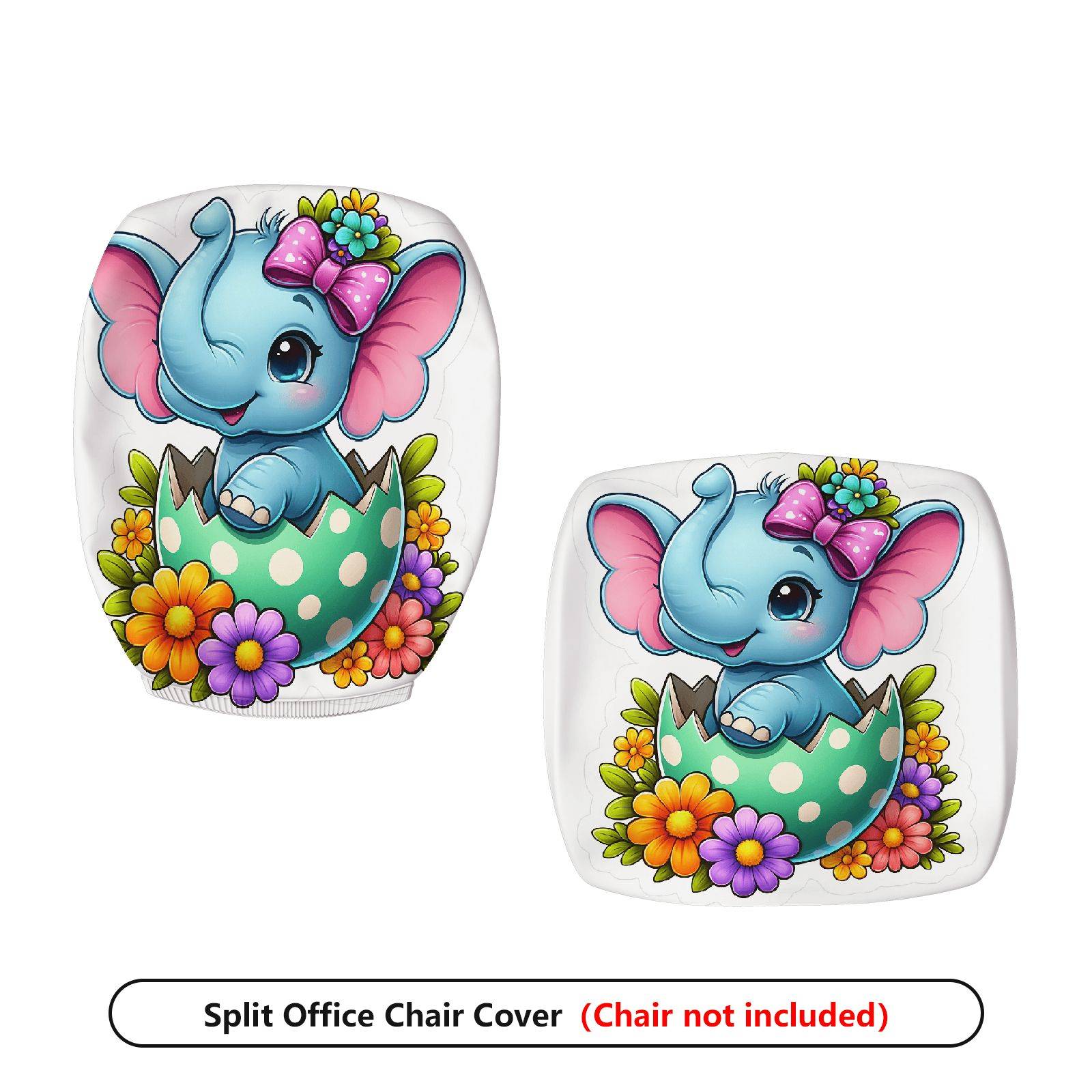 2-Piece Cute Colorful Floral Happy Easter  Computer Chair Cover Set, Seat and Backrest