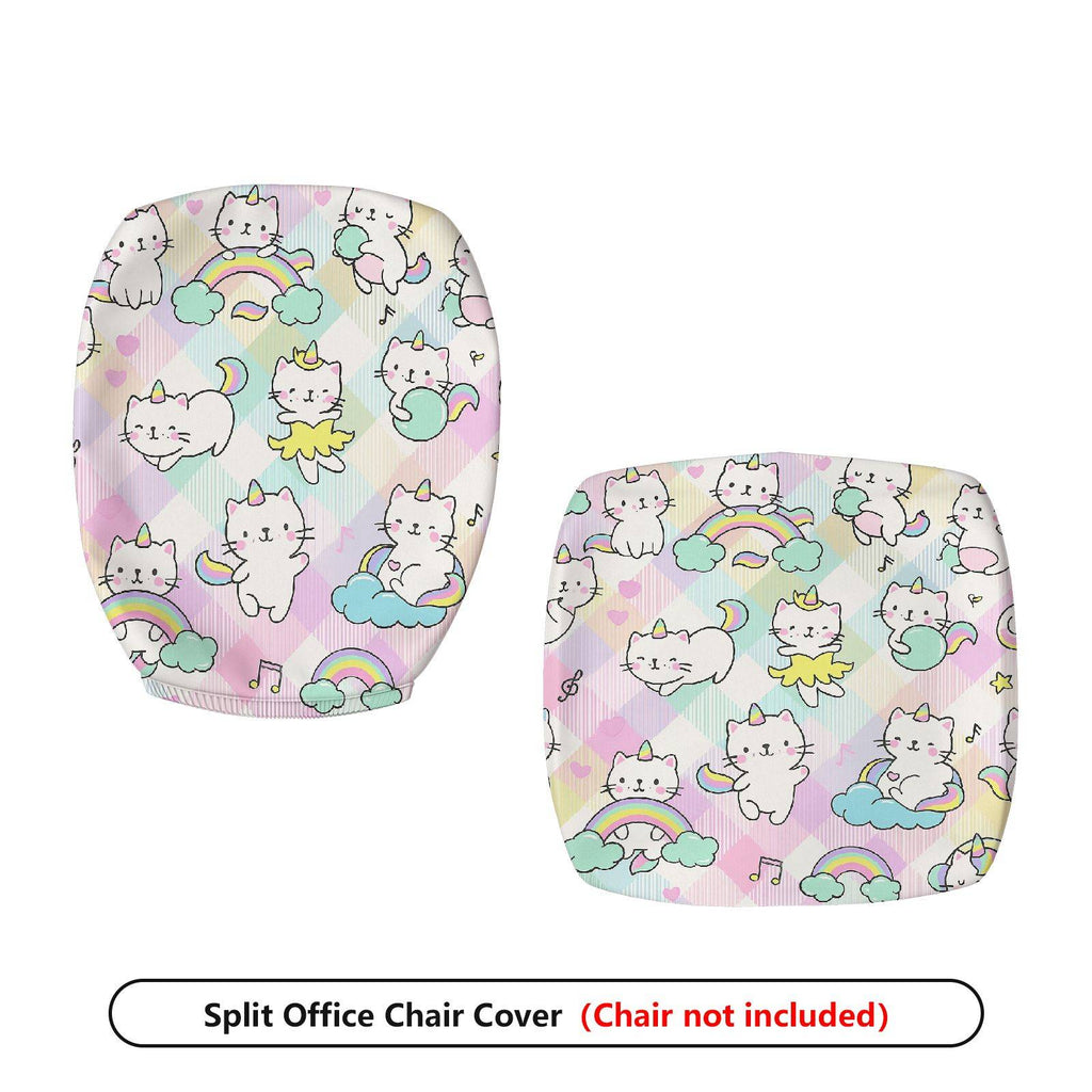 2-Piece Cute Colorful Rainbow Star Cat  Computer Chair Cover Set, Seat and Backrest