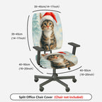2-Piece Christmas Santa Claus Cat Snow Winter  Computer Chair Cover Set, Seat and Backrest