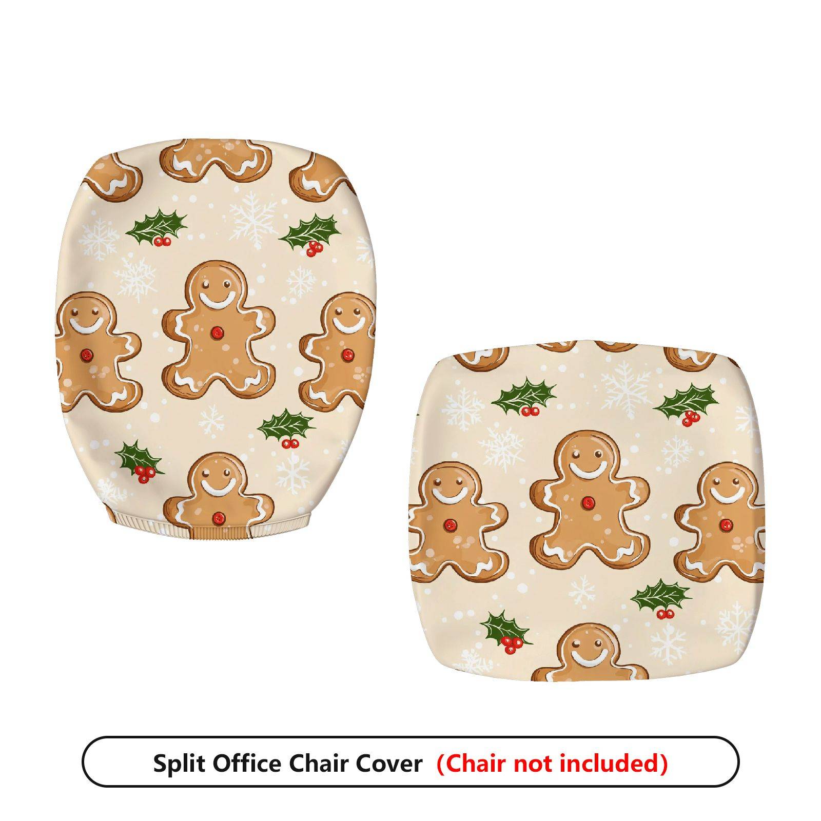 2-Piece Gingerbread Snowflakes Holly Christmas Festive  Computer Chair Cover Set, Seat and Backrest