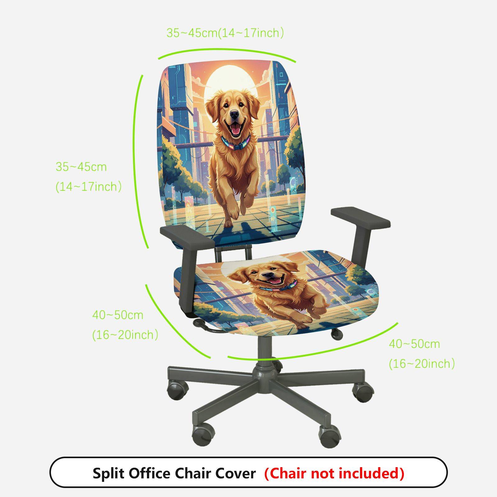 2-Piece Dog Cityscape Sunset Joyful Vibrant Playful  Computer Chair Cover Set, Seat and Backrest