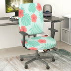 2-Piece Tropical Flower Leaf Pattern Green Pink  Computer Chair Cover Set, Seat and Backrest