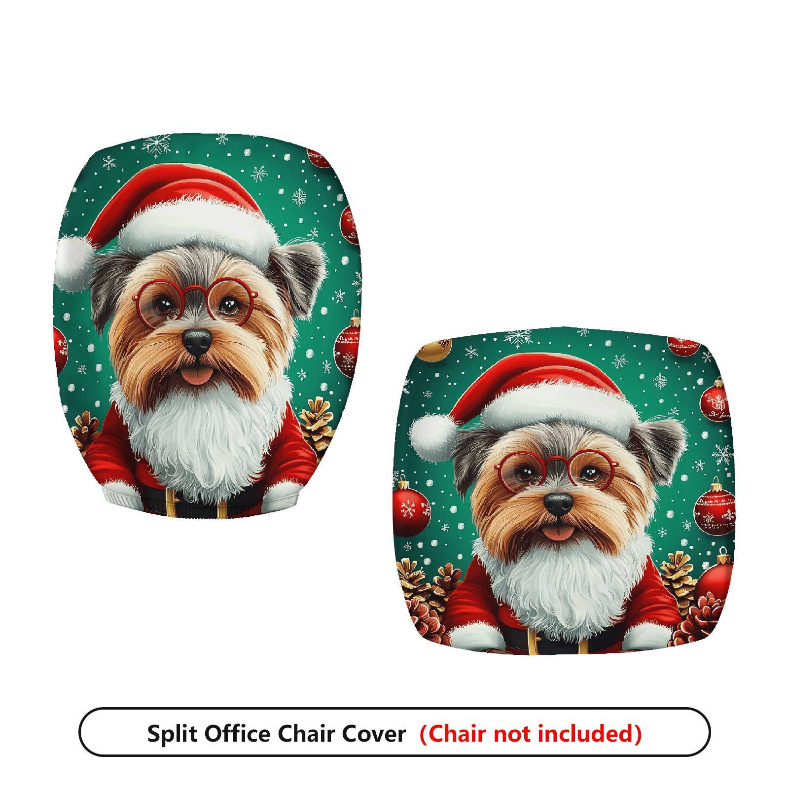 2-Piece Christmas Dog Santa Hat Pinecone Snowflakes  Computer Chair Cover Set, Seat and Backrest