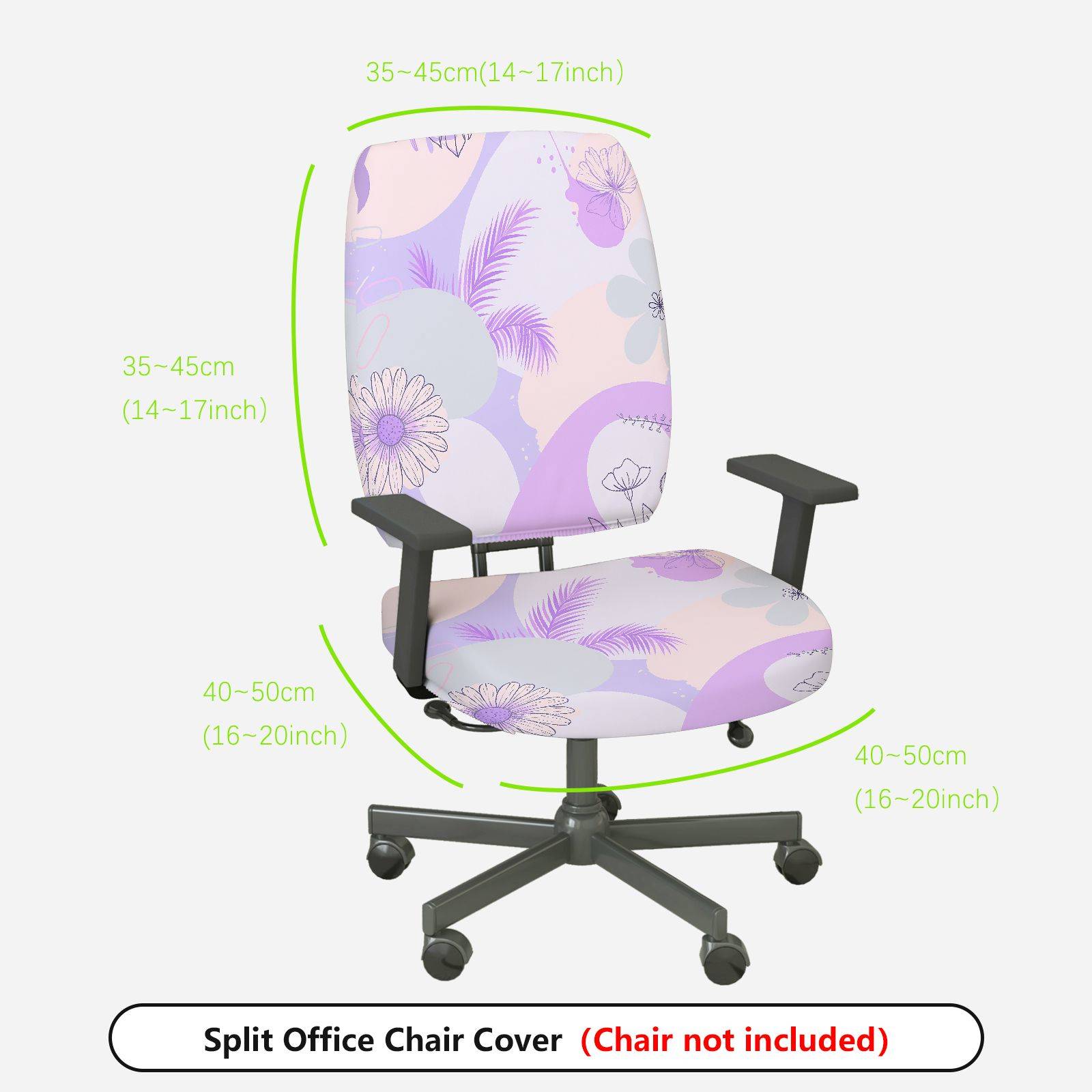2-Piece Pastel Floral Leaves Abstract Geometry  Computer Chair Cover Set, Seat and Backrest