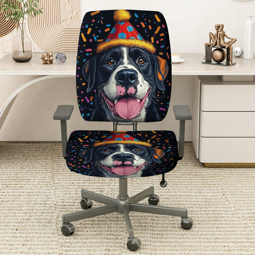 2-Piece Dog Party Hat Happy Celebration Cheerful Joyful  Computer Chair Cover Set, Seat and Backrest