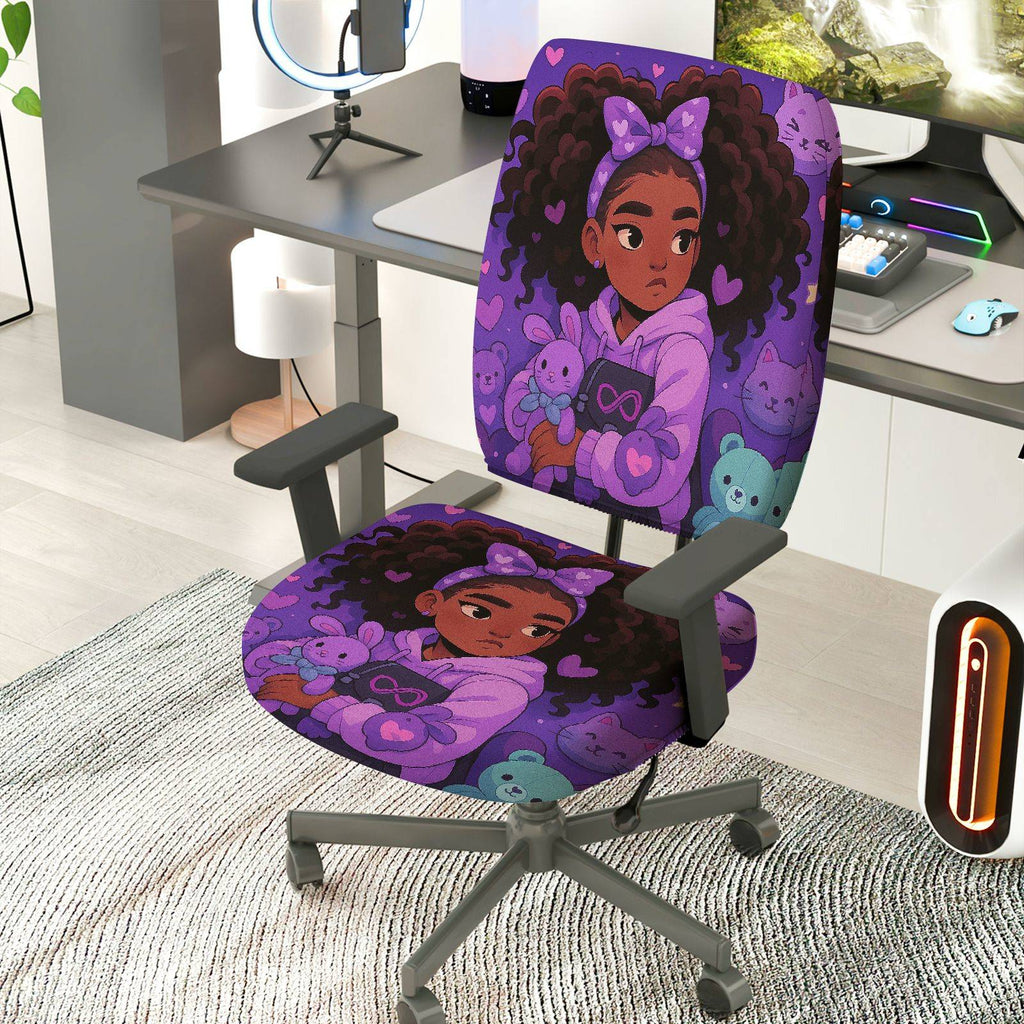 2-Piece purple heart girl cute teddy bear  Computer Chair Cover Set, Seat and Backrest