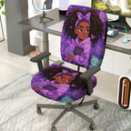 2-Piece purple heart girl cute teddy bear  Computer Chair Cover Set, Seat and Backrest