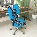 2-Piece Abstract Blue Artistic Modern Stylish  Computer Chair Cover Set, Seat and Backrest