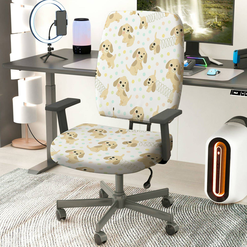 2-Piece Cute Dog Pattern Dotted Puppy Decorative  Computer Chair Cover Set, Seat and Backrest