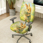 2-Piece Cute Bunny Daisy Floral Spring Summer  Computer Chair Cover Set, Seat and Backrest