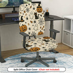 2-Piece Halloween Ghost Pumpkin Cat Spider Web  Computer Chair Cover Set, Seat and Backrest
