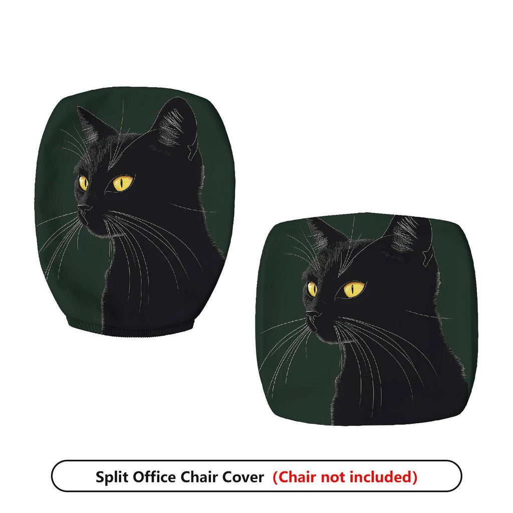 2-Piece Black Cat Animal Novelty Halloween Decorative  Computer Chair Cover Set, Seat and Backrest