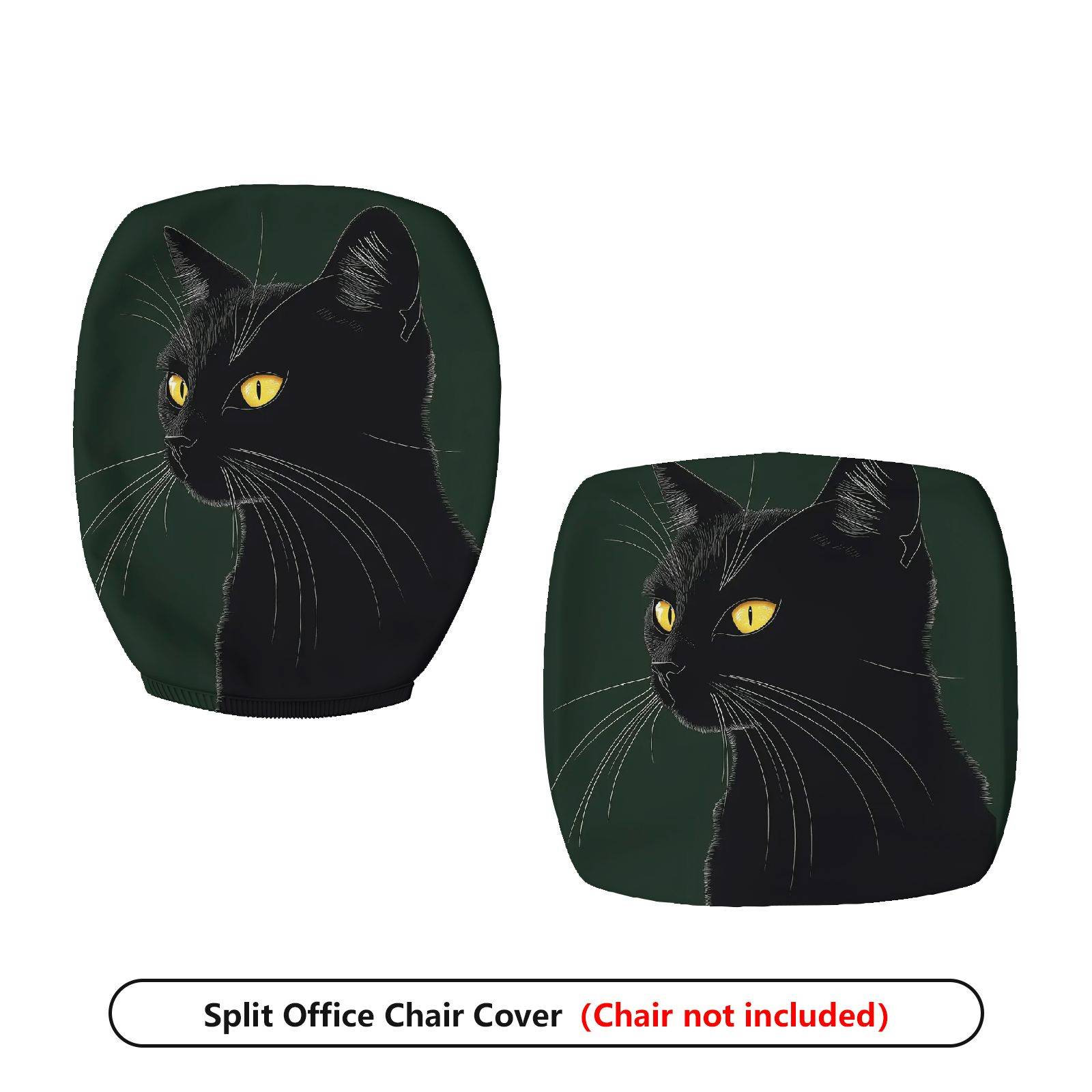 2-Piece Black Cat Animal Novelty Halloween Decorative  Computer Chair Cover Set, Seat and Backrest