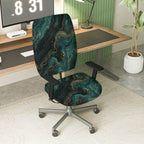 2-Piece Abstract Marble Gold Green Swirl Hypnotic  Computer Chair Cover Set, Seat and Backrest