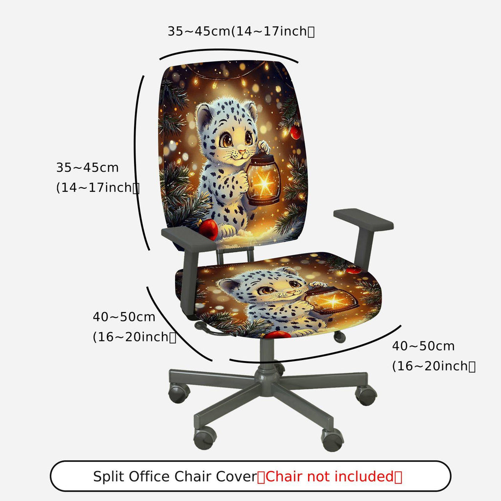2-Piece Christmas Snowflake Lantern Cute Leopard  Computer Chair Cover Set, Seat and Backrest