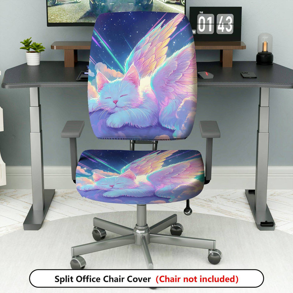 2-Piece Sky Cat Angel Wings Fantasy  Computer Chair Cover Set, Seat and Backrest