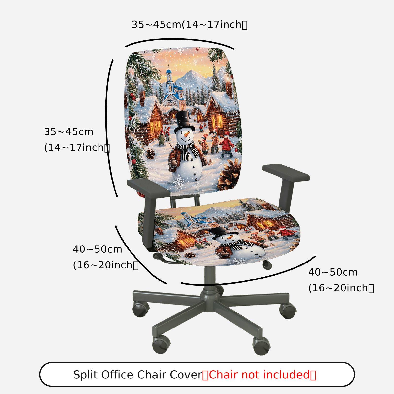 2-Piece Christmas Snowman Winter Village Festival Scene  Computer Chair Cover Set, Seat and Backrest