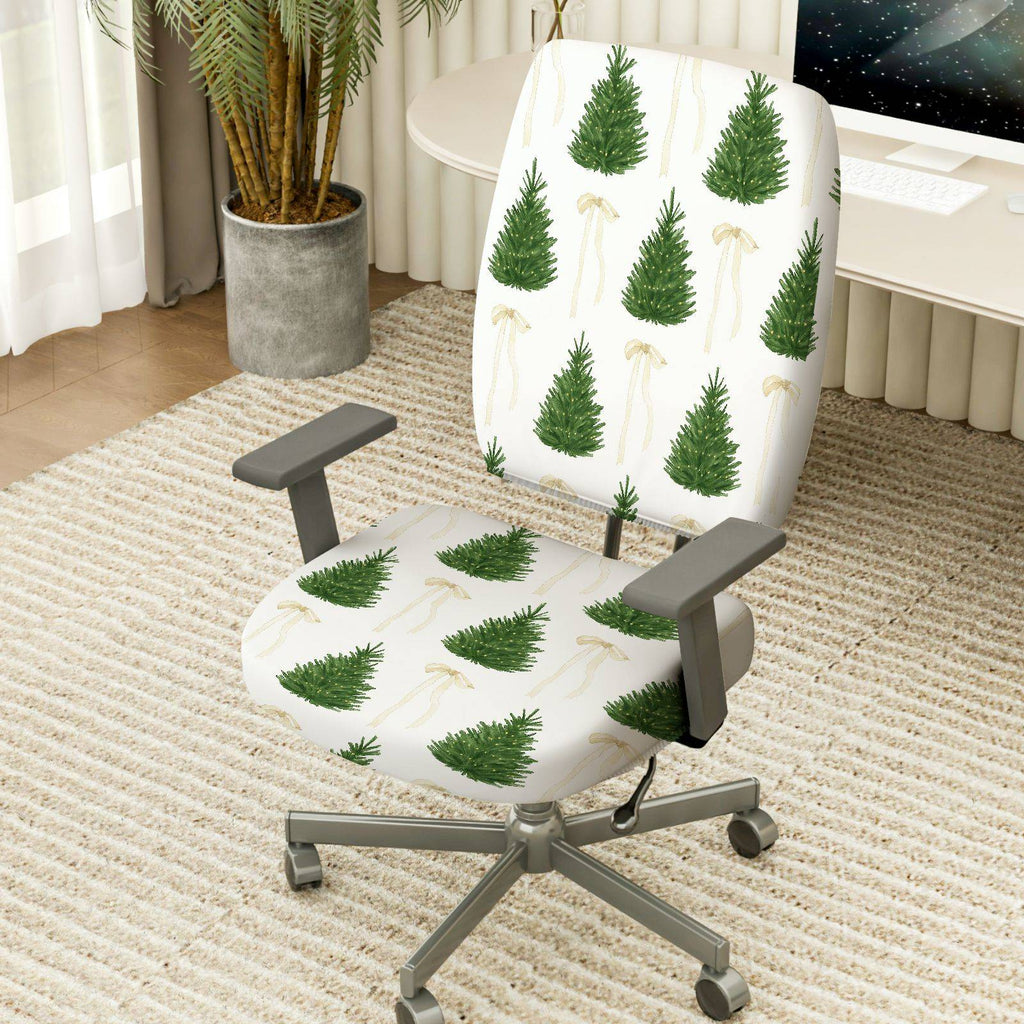 2-Piece Christmas Tree Bow Festive Holiday Decoration  Computer Chair Cover Set, Seat and Backrest
