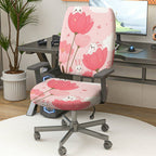 2-Piece Pink Flower Rabbit Cute Spring  Computer Chair Cover Set, Seat and Backrest