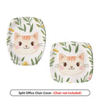2-Piece Cute Cat Floral Leaf Decorative Universal  Computer Chair Cover Set, Seat and Backrest