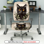 2-Piece Black Cat Floral Animal Pattern  Computer Chair Cover Set, Seat and Backrest