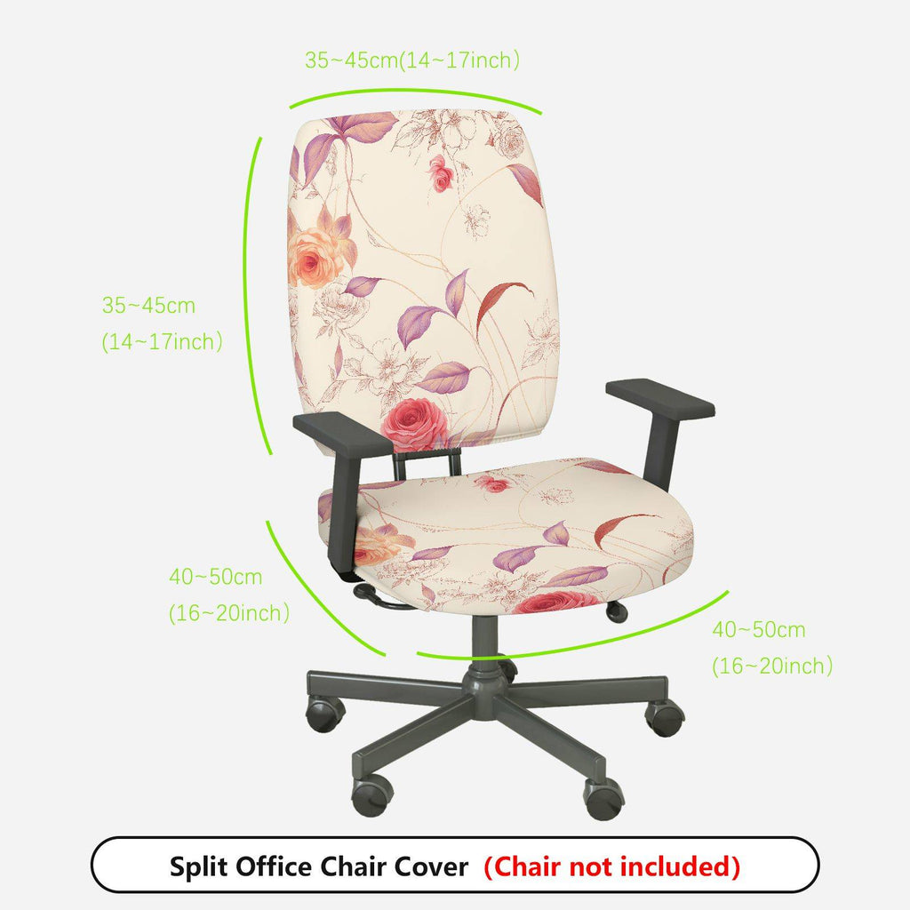2-Piece Floral Pattern Rose Pink Purple Decorative  Computer Chair Cover Set, Seat and Backrest