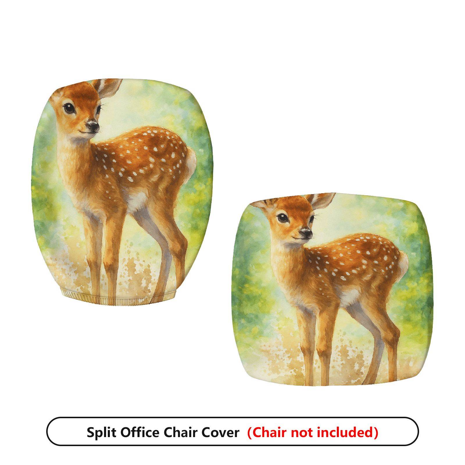 2-Piece Deer Forest Nature Art Animal Wildlife  Computer Chair Cover Set, Seat and Backrest