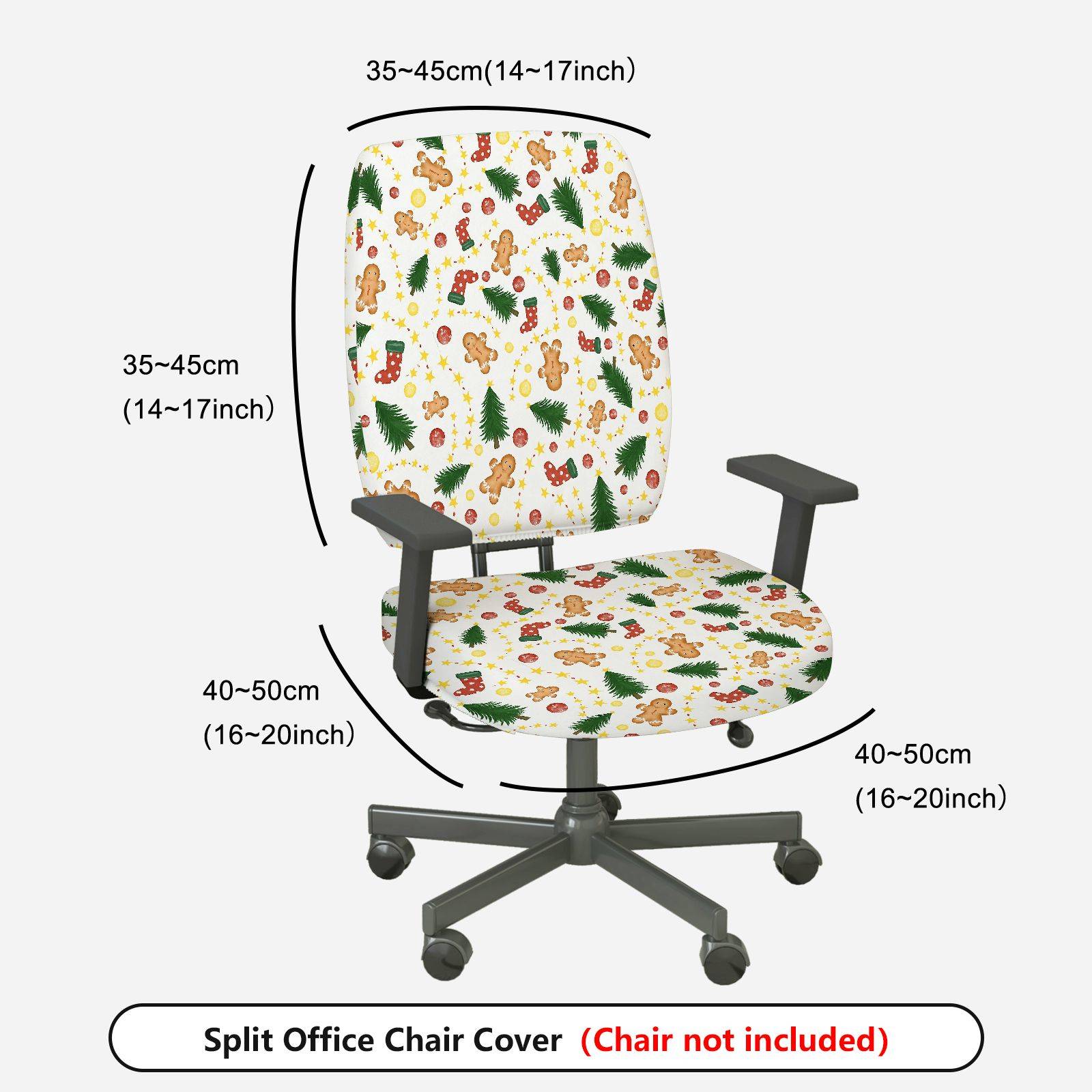 2-Piece Christmas Tree Gingerbread Snowflake Red Boots Yellow Star  Computer Chair Cover Set, Seat and Backrest