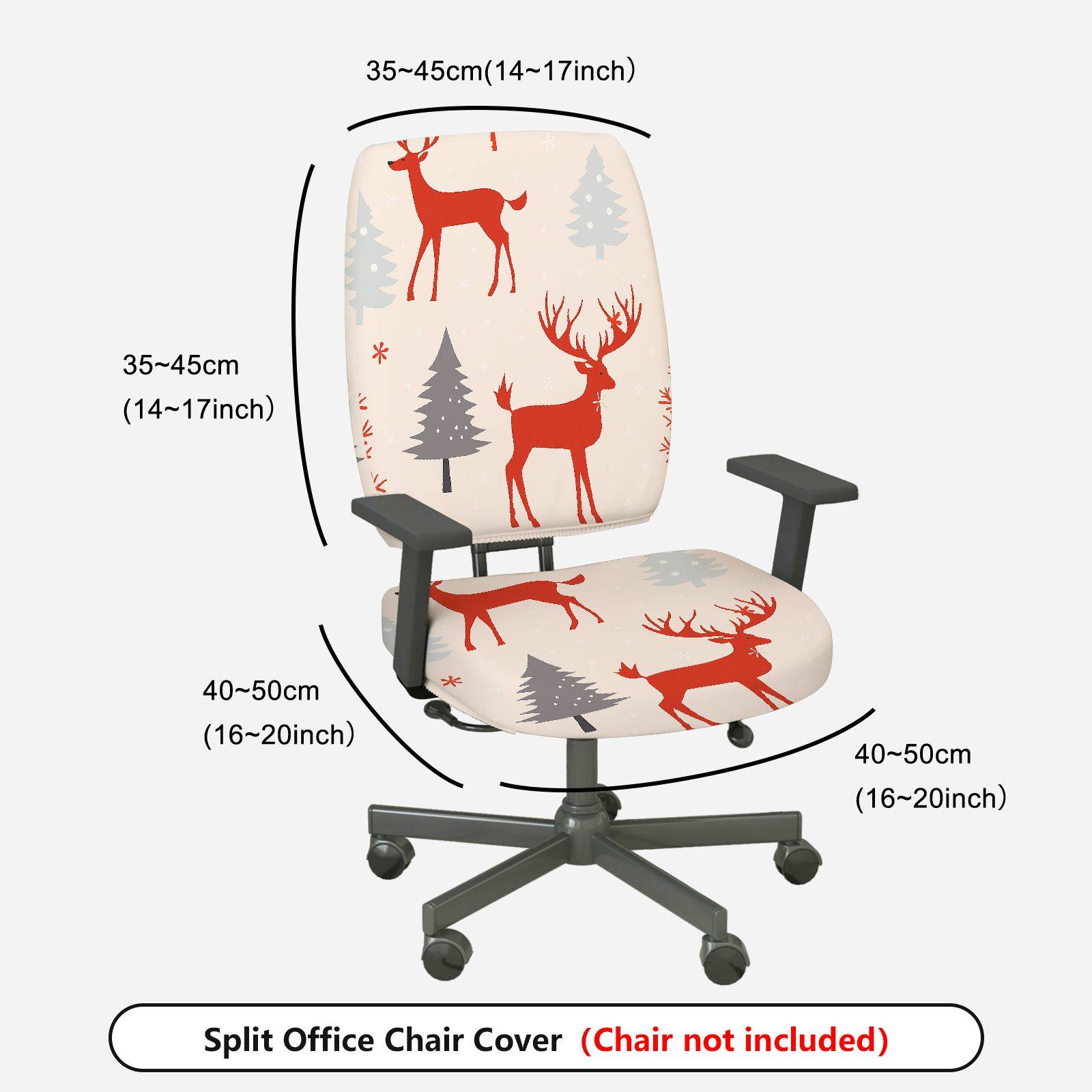 2-Piece Deer Christmas Tree Snowflake Holiday  Computer Chair Cover Set, Seat and Backrest
