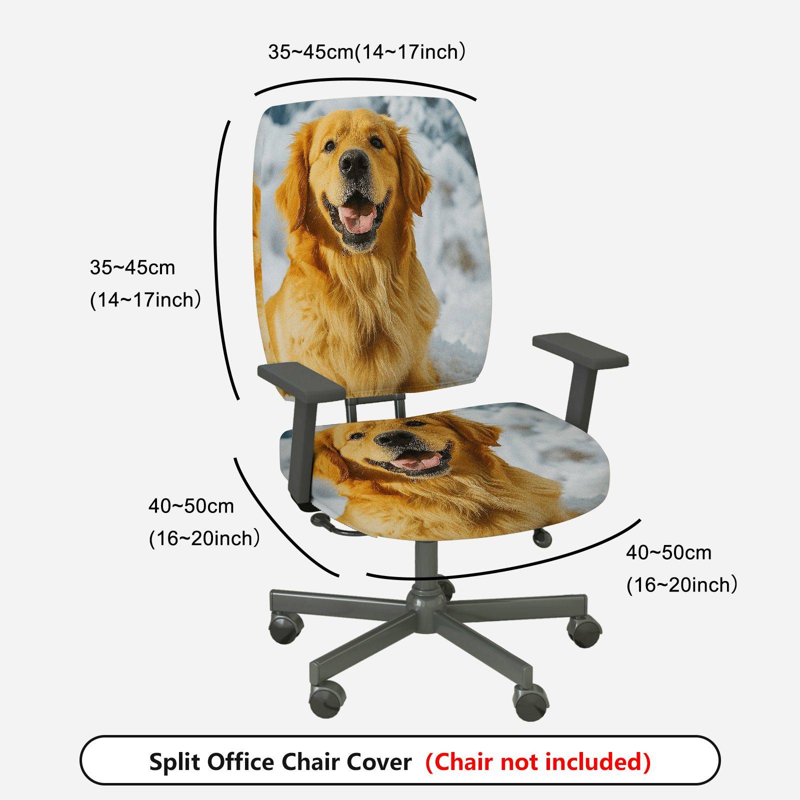 2-Piece Cute Dog Winter Snow Fun Joyful  Computer Chair Cover Set, Seat and Backrest