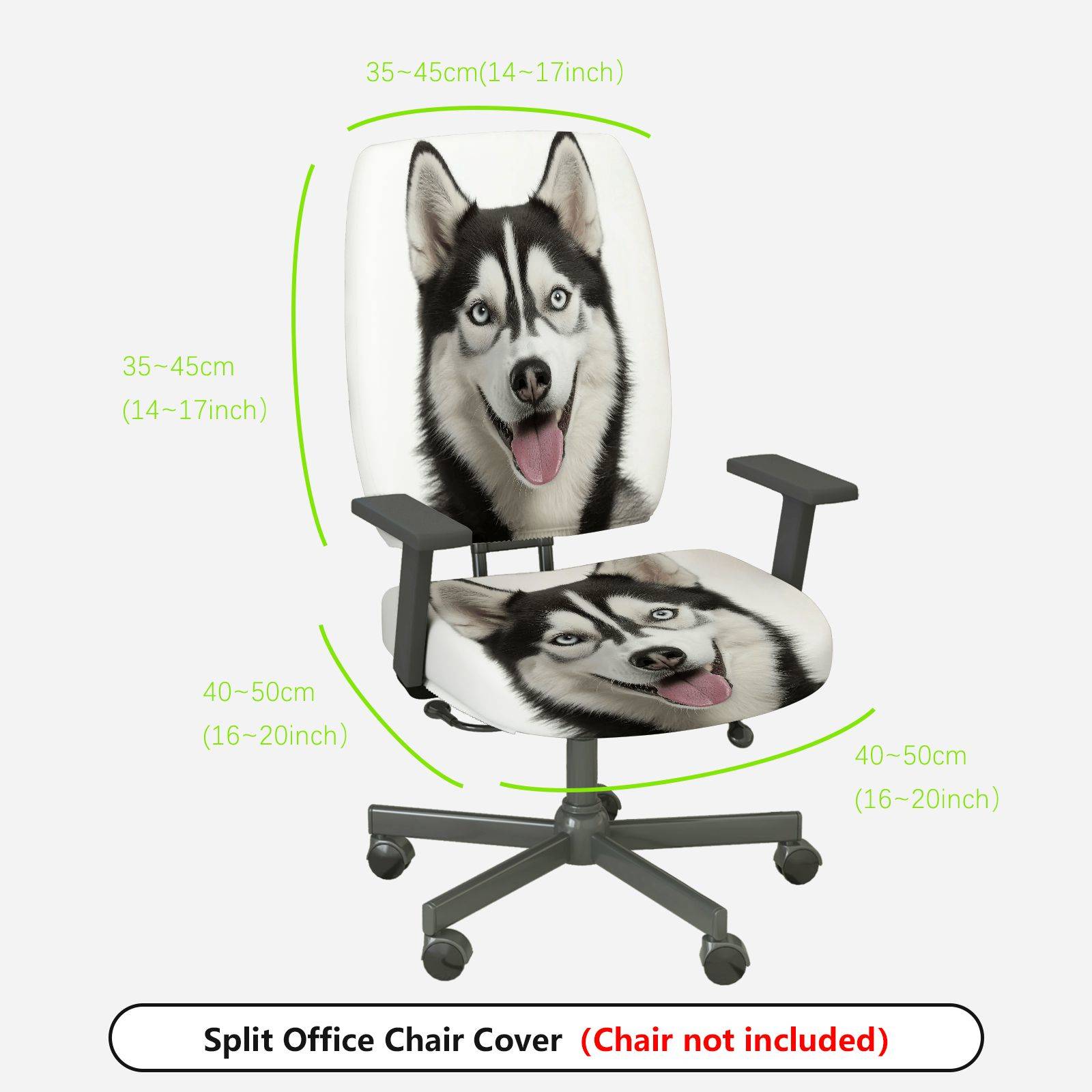 2-Piece Cute Husky Dog Animal Print Stretch  Computer Chair Cover Set, Seat and Backrest