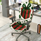 2-Piece Christmas Holiday Gift Bow Green Red  Computer Chair Cover Set, Seat and Backrest