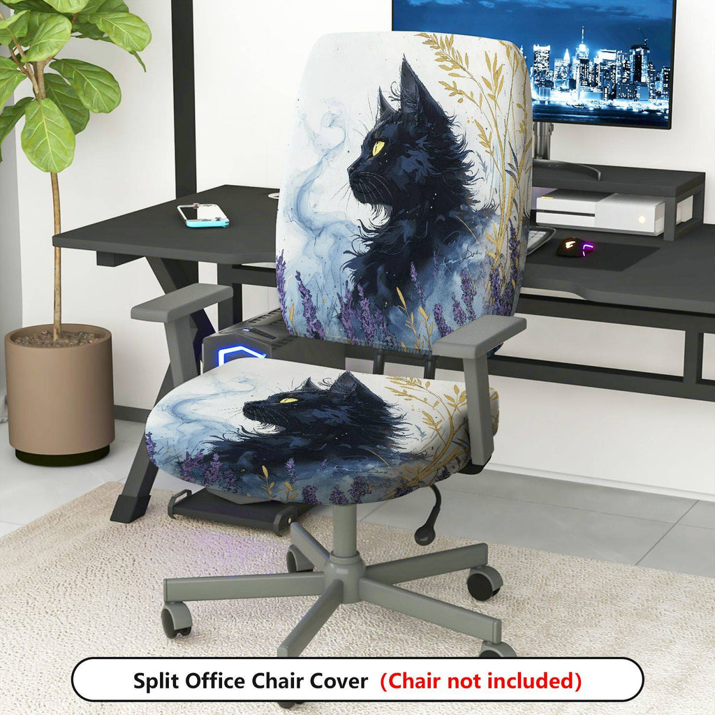 2-Piece Black Cat Gothic Mysterious Art Halloween  Computer Chair Cover Set, Seat and Backrest