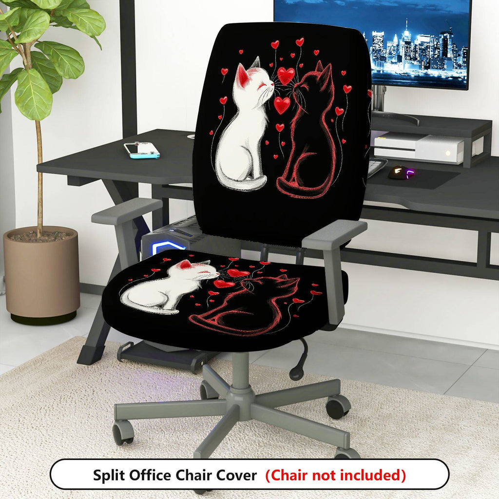 2-Piece Romantic Cats Love Hearts Valentine  Computer Chair Cover Set, Seat and Backrest