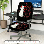 2-Piece Romantic Cats Love Hearts Valentine  Computer Chair Cover Set, Seat and Backrest