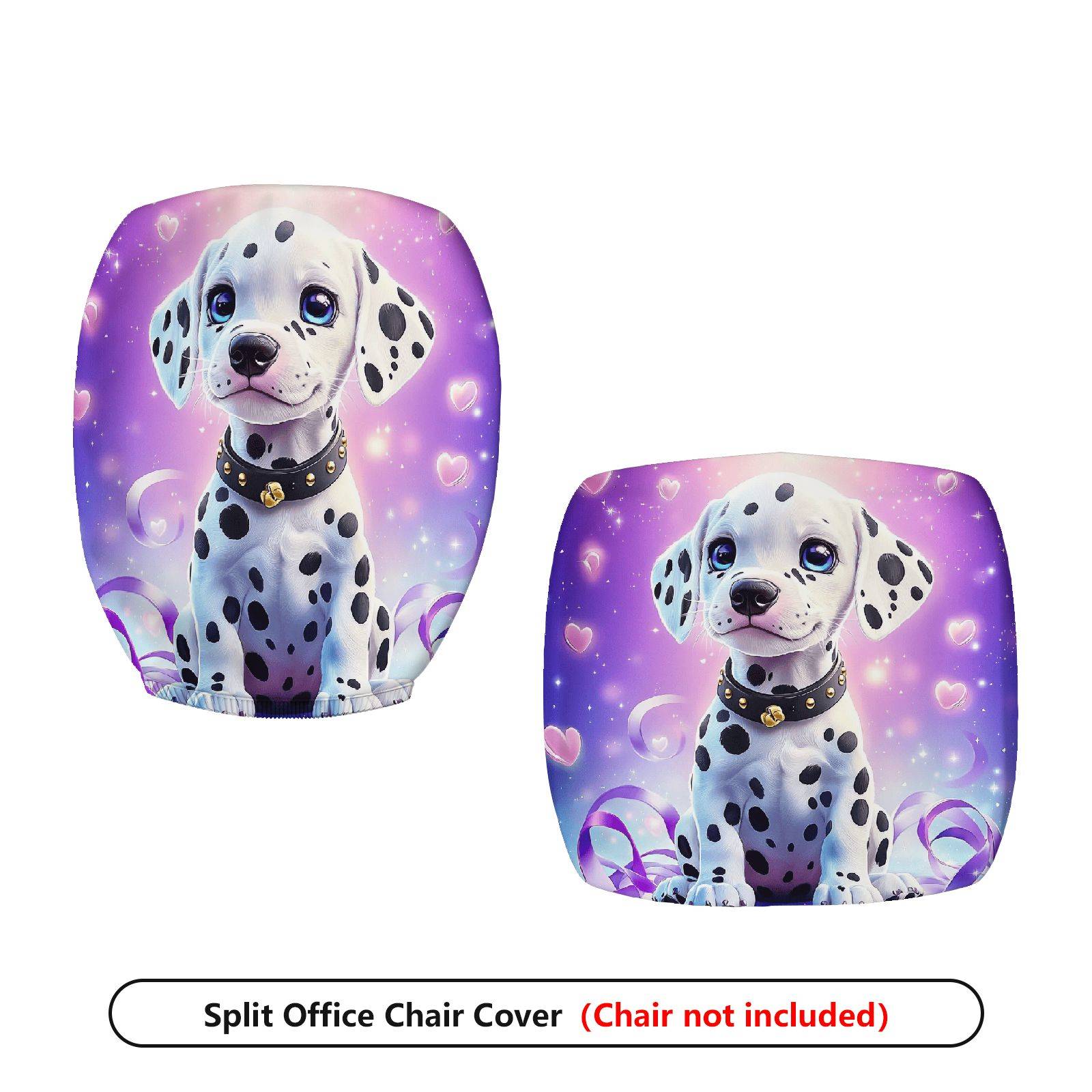 2-Piece Dalmatian Dog Heart Stars Purple  Computer Chair Cover Set, Seat and Backrest
