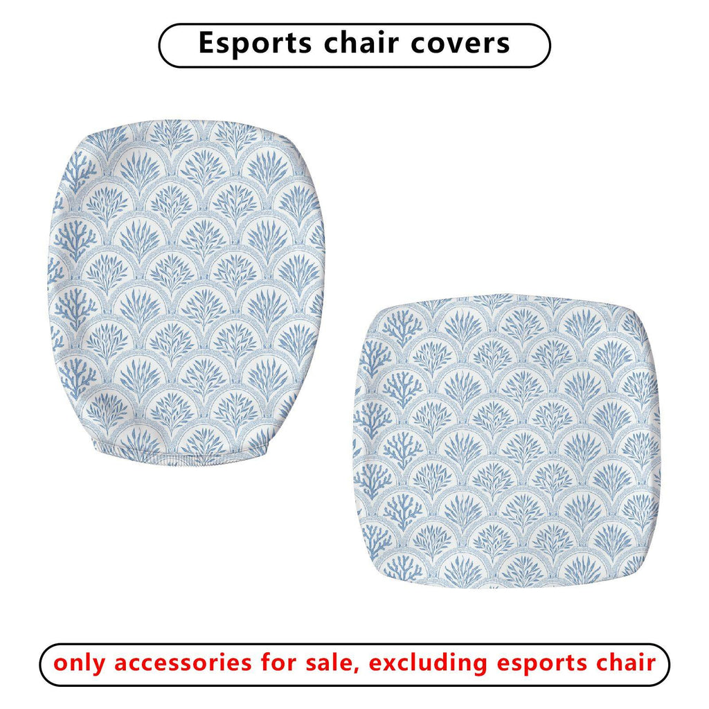 2-Piece Abstract Art Navy Geometric Coral Ocean  Computer Chair Cover Set, Seat and Backrest