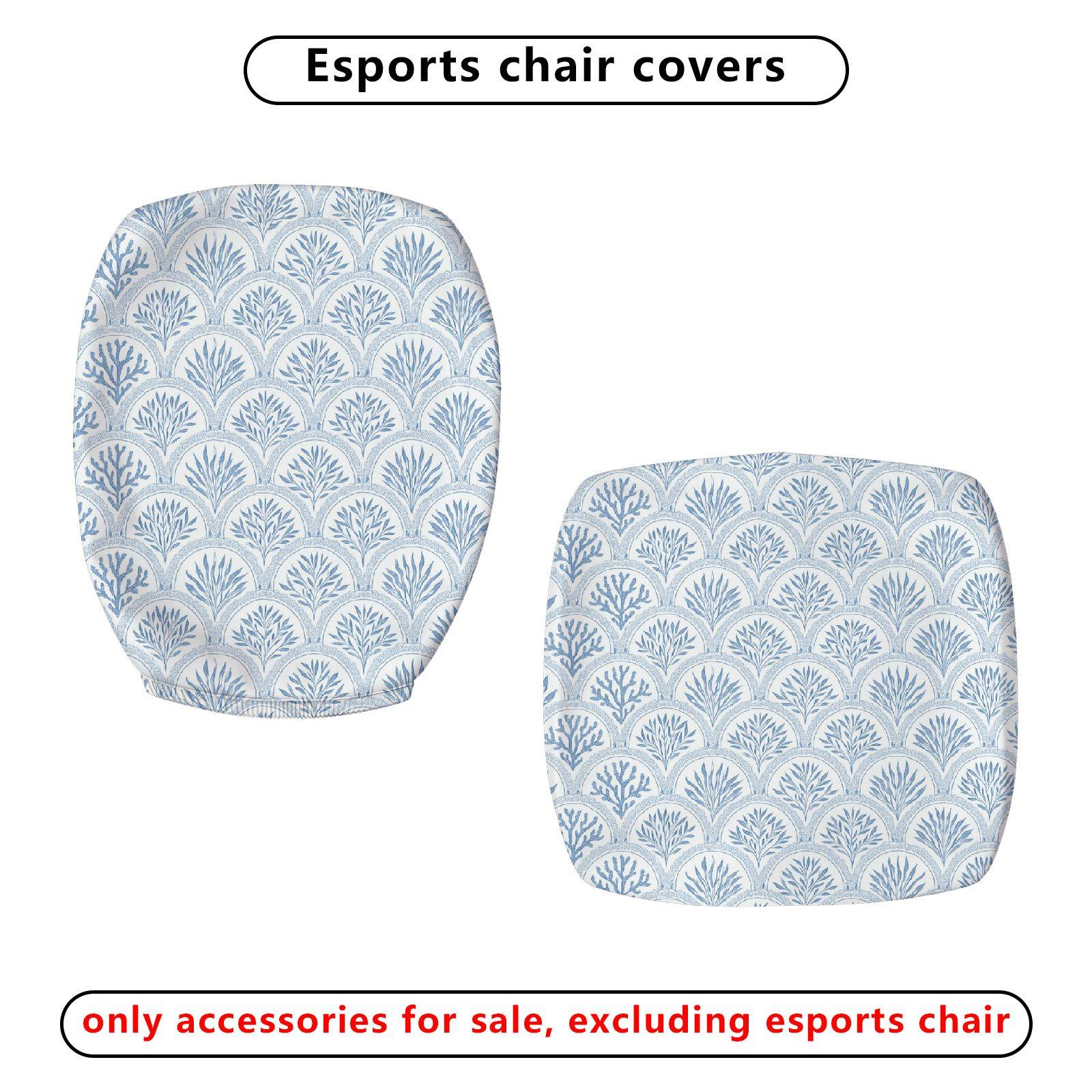 2-Piece Abstract Art Navy Geometric Coral Ocean  Computer Chair Cover Set, Seat and Backrest