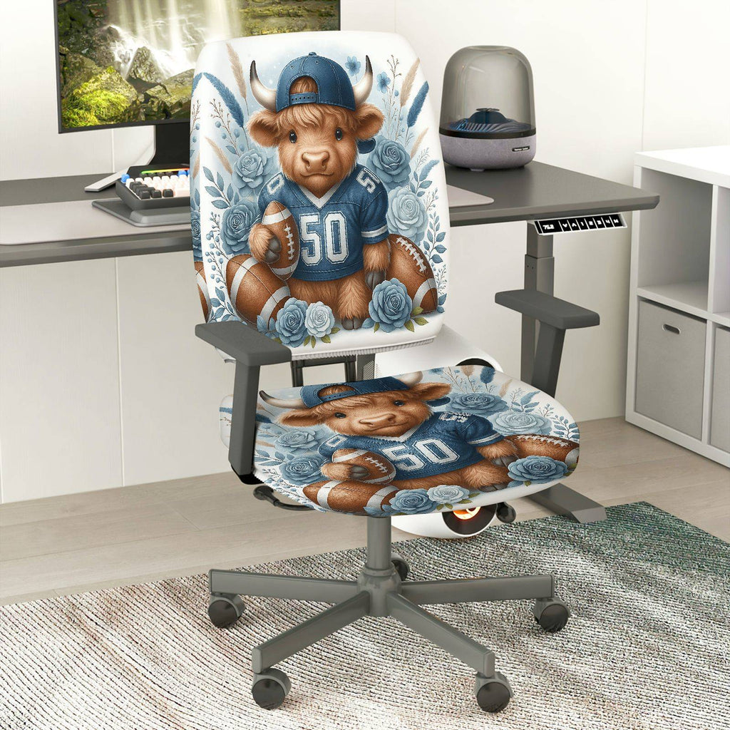 2-Piece Football Buffalo Flowers Sports Animal  Computer Chair Cover Set, Seat and Backrest