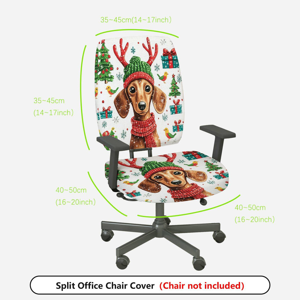 2-Piece Christmas Dog Reindeer Gift Tree Snowflakes  Computer Chair Cover Set, Seat and Backrest
