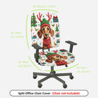 2-Piece Christmas Dog Reindeer Gift Tree Snowflakes  Computer Chair Cover Set, Seat and Backrest