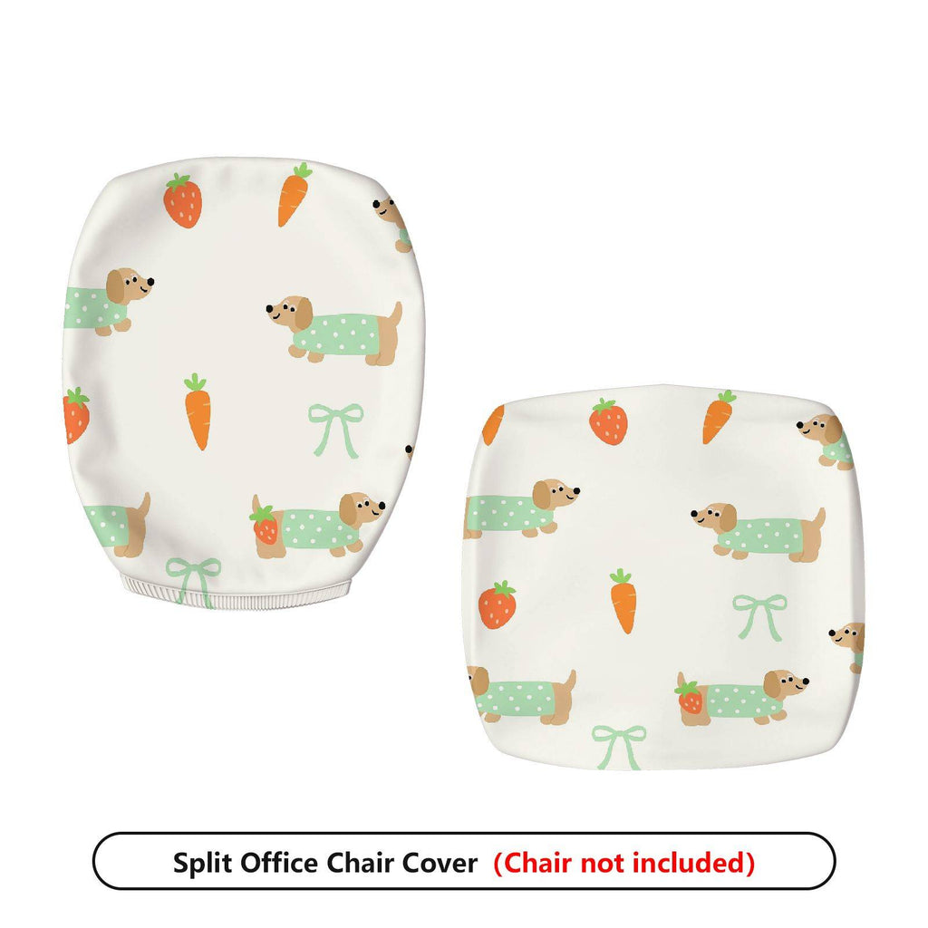 2-Piece Dog Strawberry Carrot Bow  Computer Chair Cover Set, Seat and Backrest