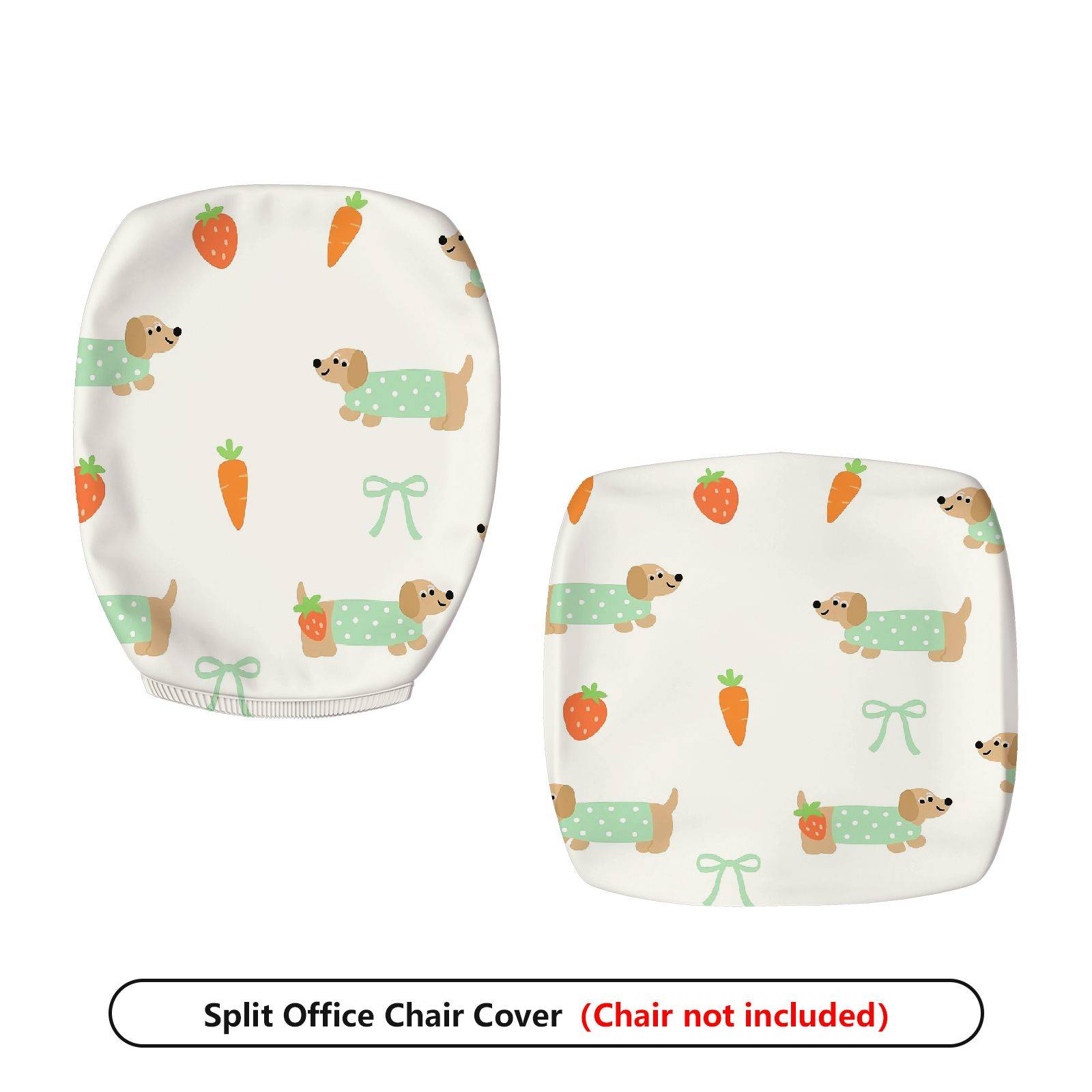 2-Piece Dog Strawberry Carrot Bow  Computer Chair Cover Set, Seat and Backrest