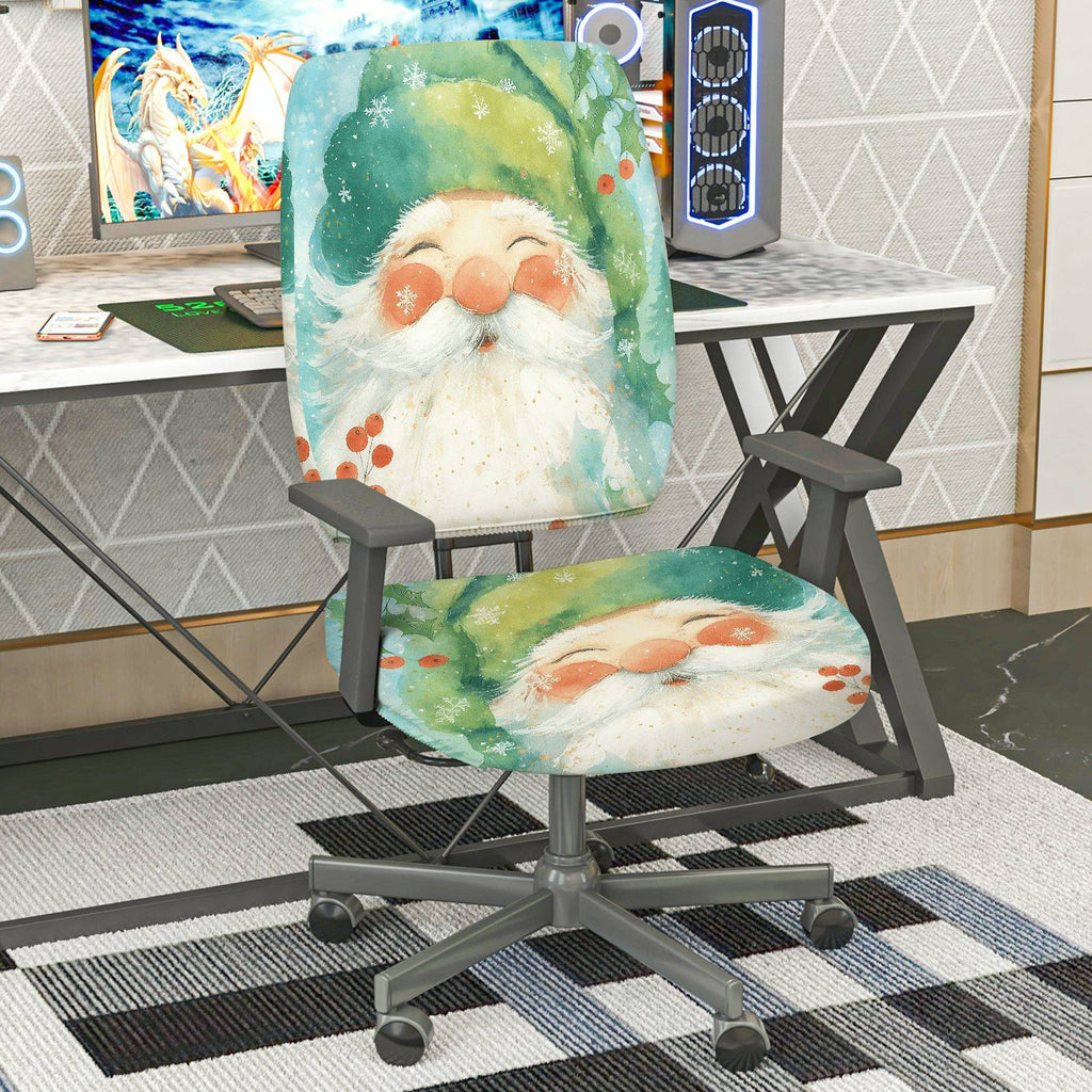 2-Piece Christmas Winter Santa Claus Snowflakes Festive Decorative  Computer Chair Cover Set, Seat and Backrest