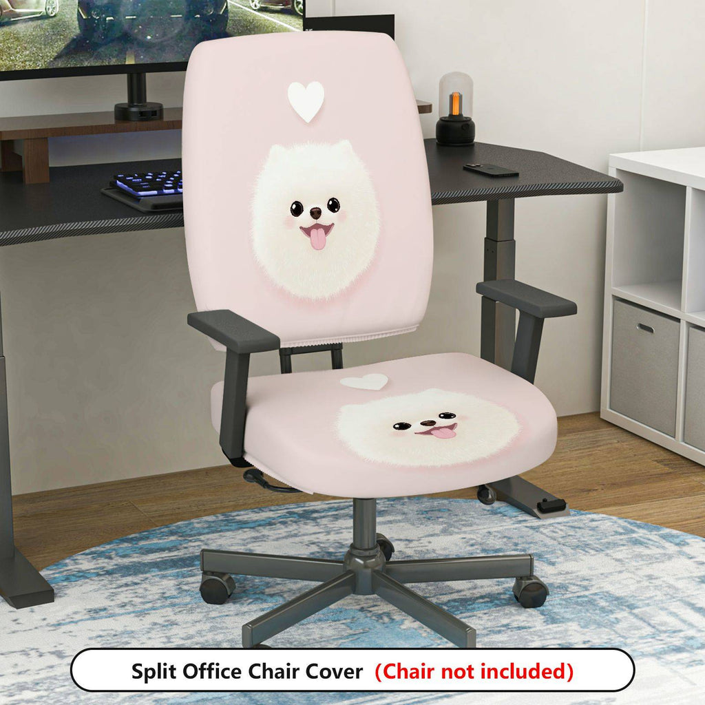 2-Piece Cute Dog Heart Pink Adorable Fun  Computer Chair Cover Set, Seat and Backrest