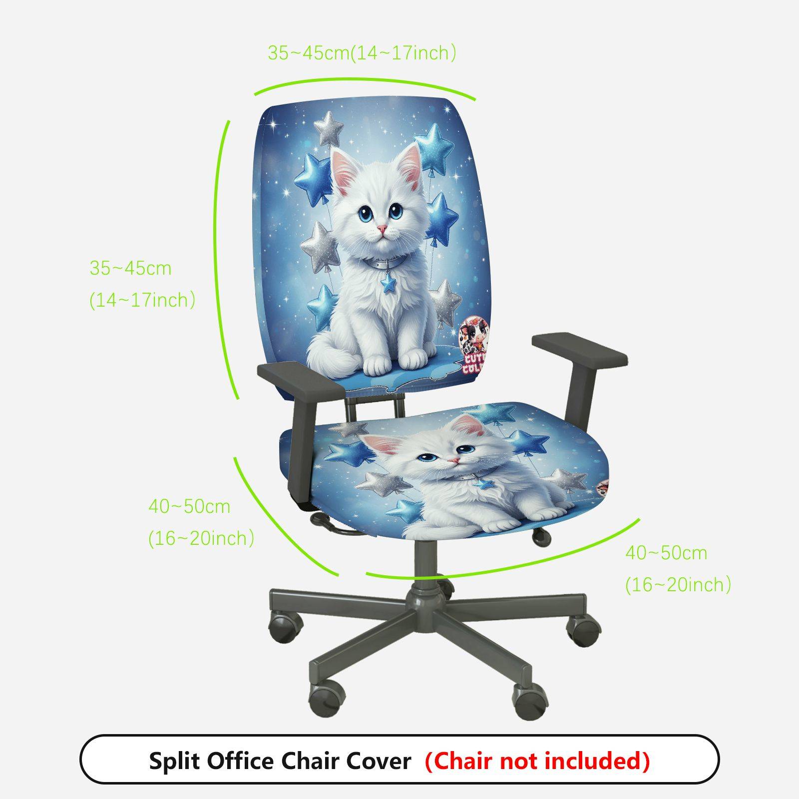 2-Piece Cute Cat Starry Blue Fantasy  Computer Chair Cover Set, Seat and Backrest