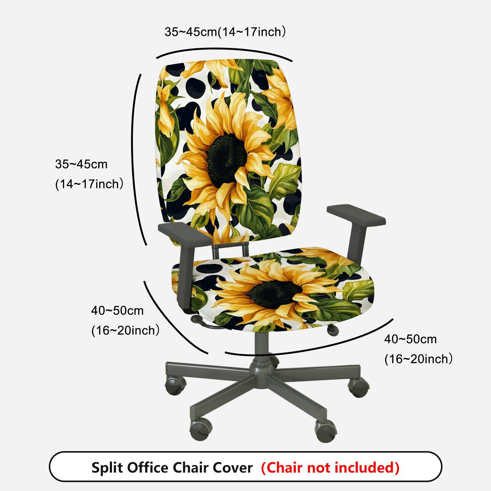 2-Piece Sunflower Floral Leaf Vibrant Decorative  Computer Chair Cover Set, Seat and Backrest