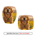 2-Piece Dog Sunflower Nature Joyful Happy  Computer Chair Cover Set, Seat and Backrest