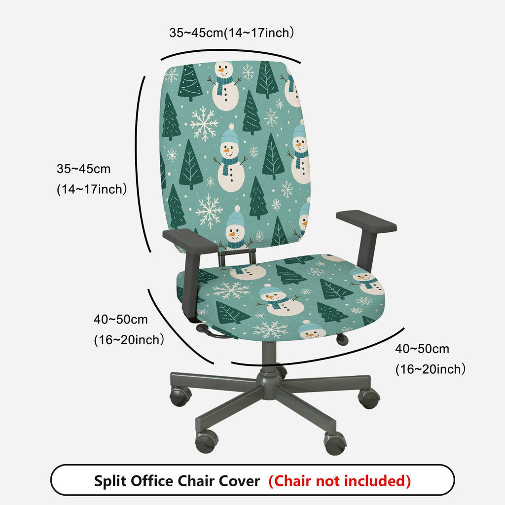 2-Piece Christmas Snowman Pine Tree Snowflake Holiday Winter  Computer Chair Cover Set, Seat and Backrest
